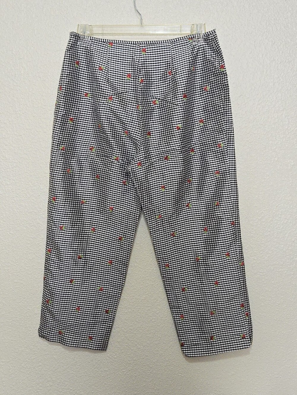 Peter Martin Silk Pants - Black White Checkered - Strawberry All-over - Size 12 - Picture 2 of 7